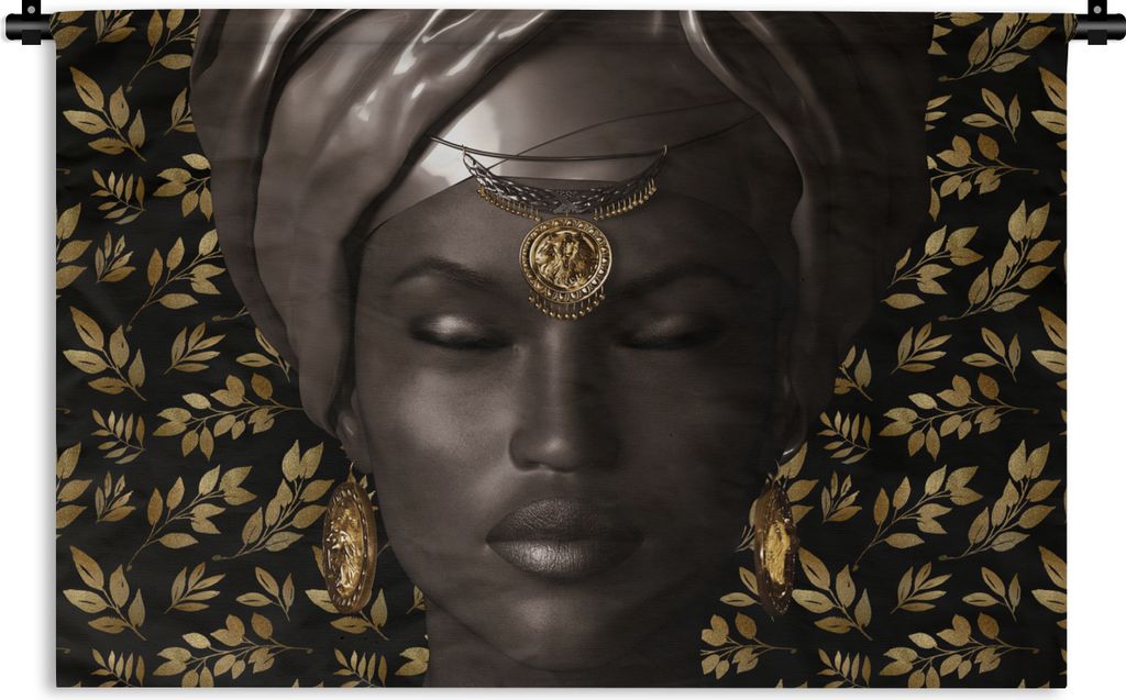 MuchoWow Wandteppich Wandbehang Frau - Laub - Schwarz - Weiß 120x80 cm Tapisserie Dekoration Wandtuch - Wanddekorationen - Wandtücher