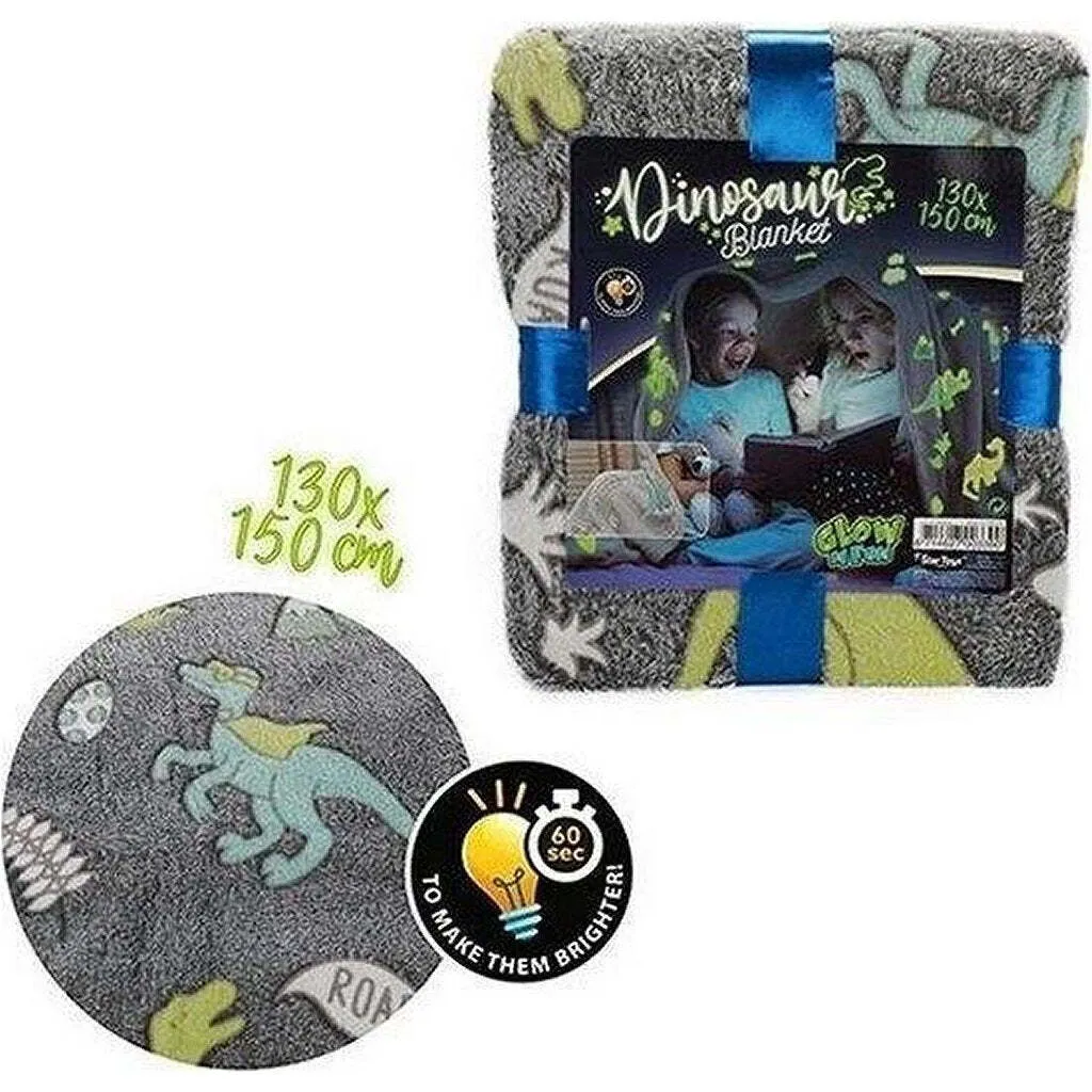 Plaid Enfant Dinosaures Lumineux - Couverture Polaire Fluorescente 130x150