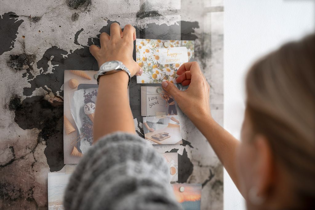 Magnetisch Tafel Magnettafel - Magnetpinnwand Memoboard - Notiztafel verschiedenen Designs - 90x60 cm - Weltkarte Beton