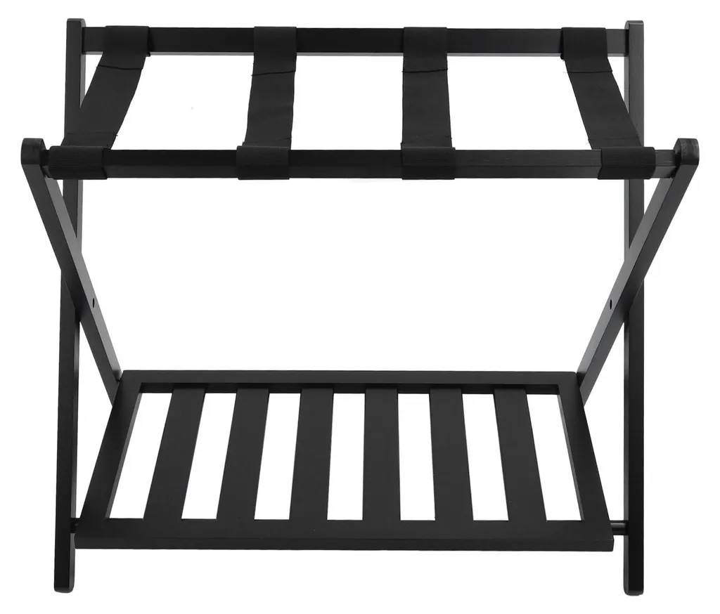 Porte-bagages bois noir ultra-large et résistant avec double plateau