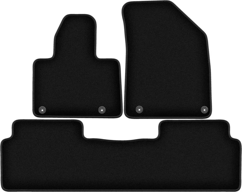 Tappetini in velluto per Citroen C5 III X7 (2008-2017, liftback, berlina, station wagon, tourer) neri, set 3 pz, con fissaggi - 1