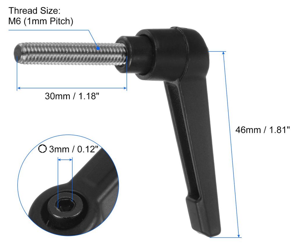 2 Stš¹ck Klemmhebel Griff M6 x 30mm Au?engewinde Schraube Edelstahl 304 mit Zinklegierung Verstellbare Handgriff Spannhebel fš¹r Werkzeugmaschi...