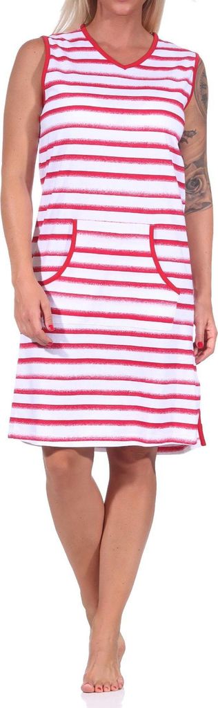 Damen Achselträger Nachthemd Strandkleid in maritimer Streifenoptik, auch in Übergrössen ; rot , 36-38