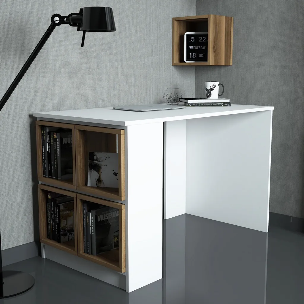 Bureau Robuste Anti-Rayures Blanc et Noyer 120x65x75cm Skye Decor