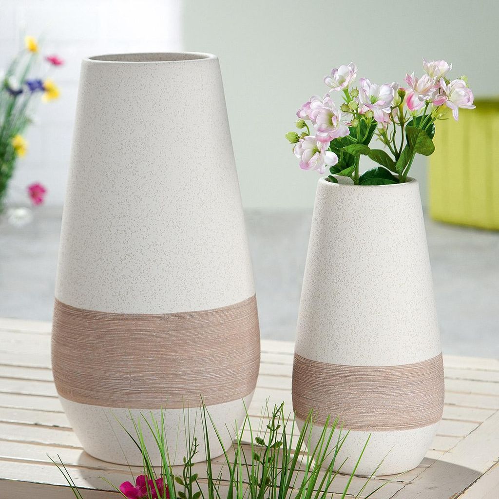 Gilde Vase, "Olbia", gesprenkelt, gestreift, Keramik, braun, creme, VE 2, H. 25 cm, D. 13 cm 28740 4063387287408
