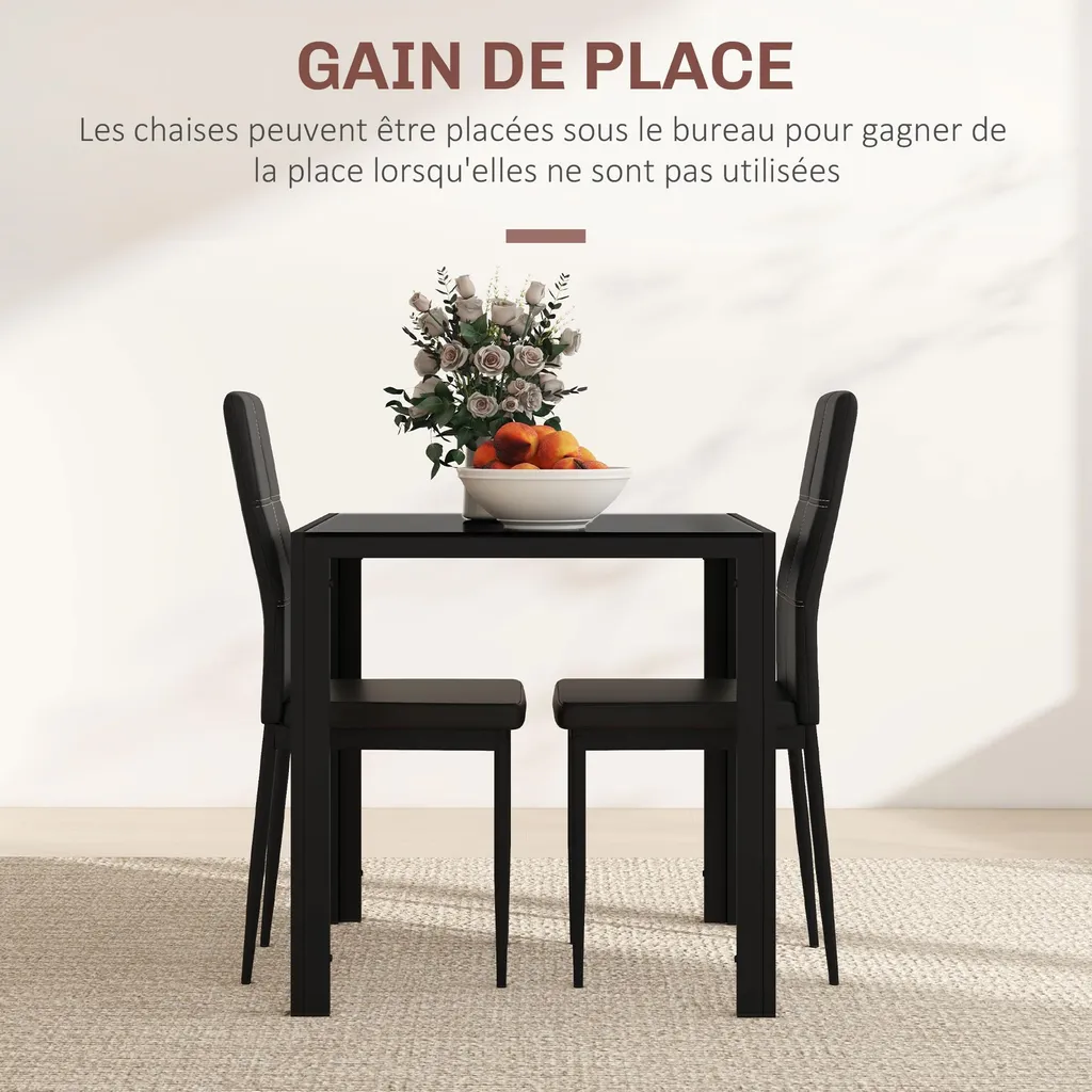Table à manger 2 personnes HOMCOM ensemble moderne avec verre noir - 3