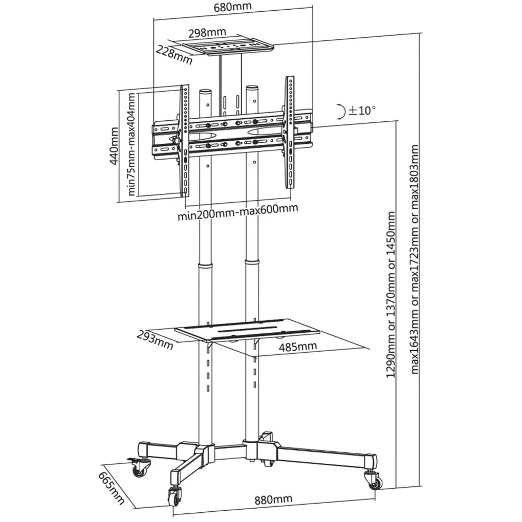 Support TV avec étagère Reflecta 70VCE pour écran plat et décodeur noir - 3