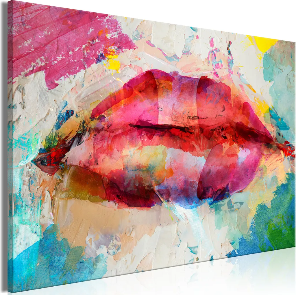 Quadro Astratto Labbra 60x40 cm - Arredo Moderno Tessuto Non Tessuto