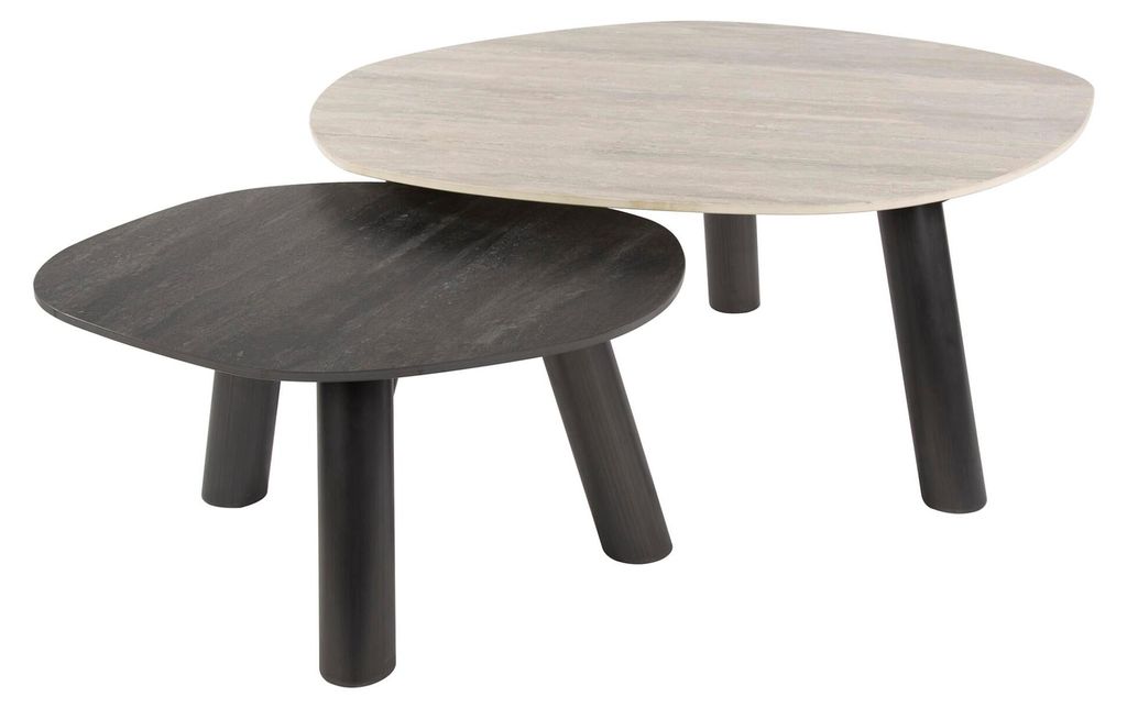 FURNLUX Couchtisch Twin Hellgrau Und Dunkelgrau Und Schwarz 100cm (2tlg.) / Hauptfarbe: Grau / Abmessungen: 100 x 41 x 87 cm