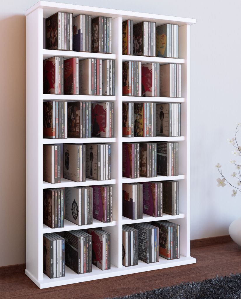 VCM Holz CD DVD Stand Regal | CD Regal mit Platz für 300 CDs oder 130 DVDs oder 72-Videos | Maße: H. 92 x B. 60 x T. 18 cm. | Elegantes DVD Regal...