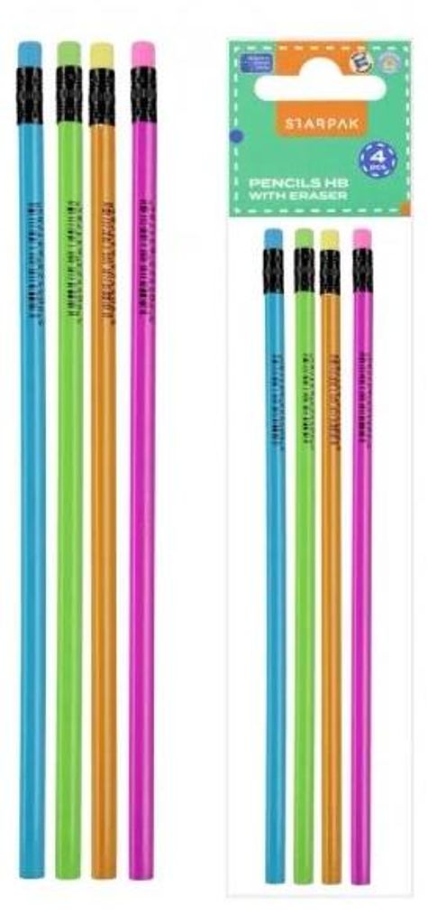 Dreieckiger Bleistift mit Radiergummi, HB, 4 Stück – STARPAK