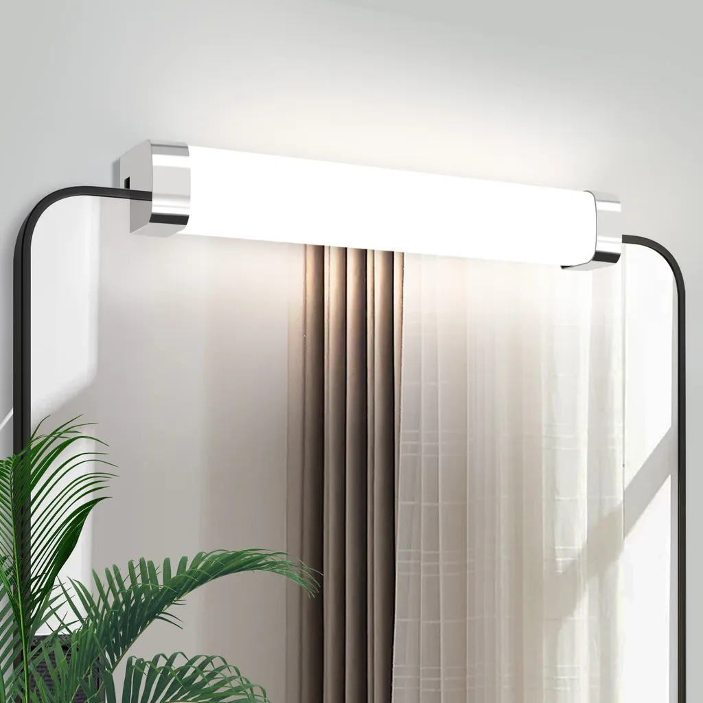 ZMH Specchio Luce Led Bagno 6W Lampada a Parete Luce Bianca Neutra Colore 4000K Specchio Laterale Cromato Illuminazione Armadio Specchio 37cm