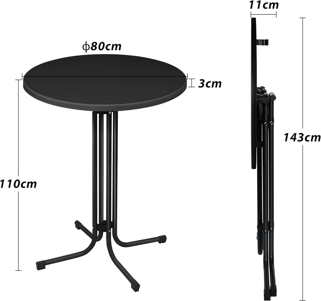 ACXIN Table haute pliante Ø 79 cm noire, mange-debout stable de 110 cm - 3