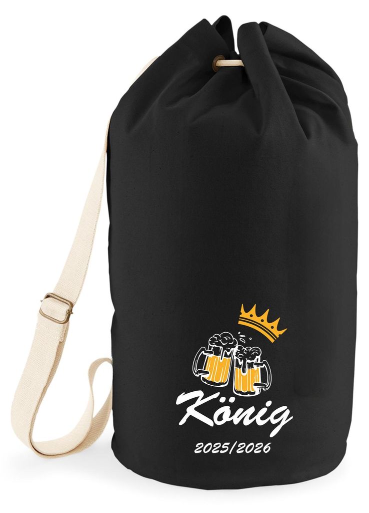 Huuraa Seesack König 2025/26 Schützenfest 20 Liter Black Baumwolle Rucksack Geschenkidee