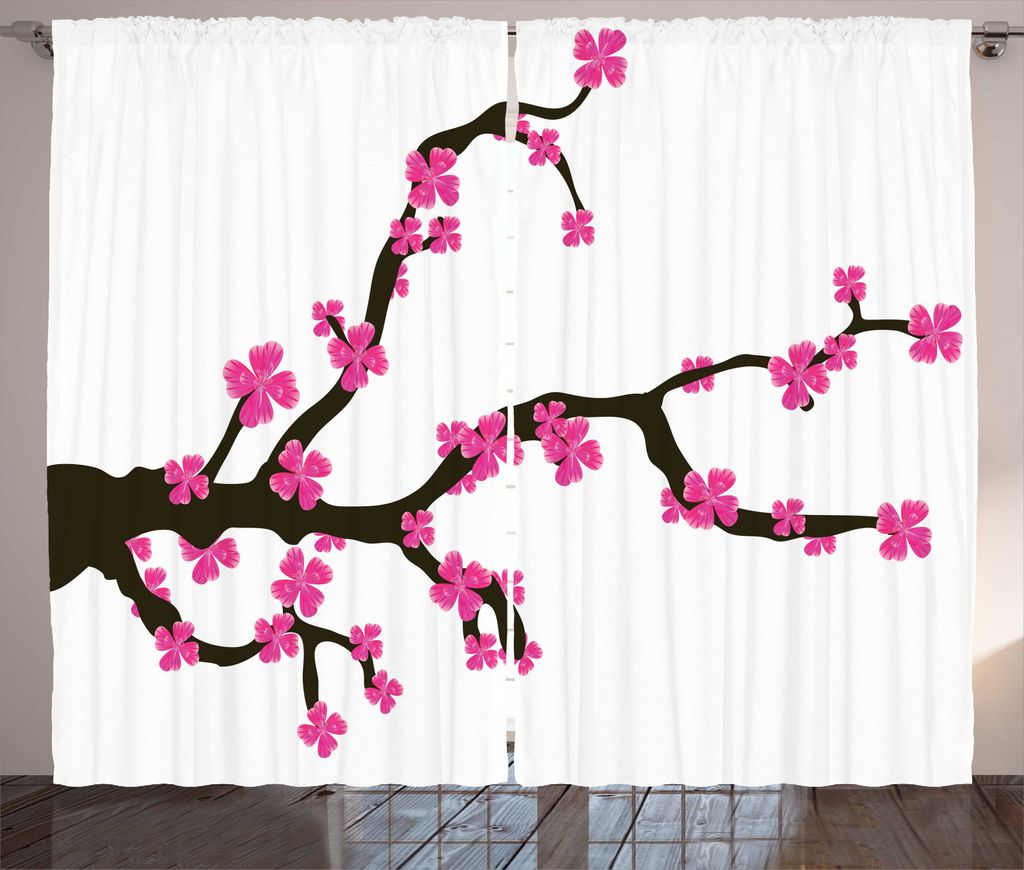 ABAKUHAUS Mandelblüte Rustikaler Gardine, Botanik Thema, Schlafzimmer Kräuselband Vorhang mit Schlaufen und Haken, 280 x 245 cm, Rosa