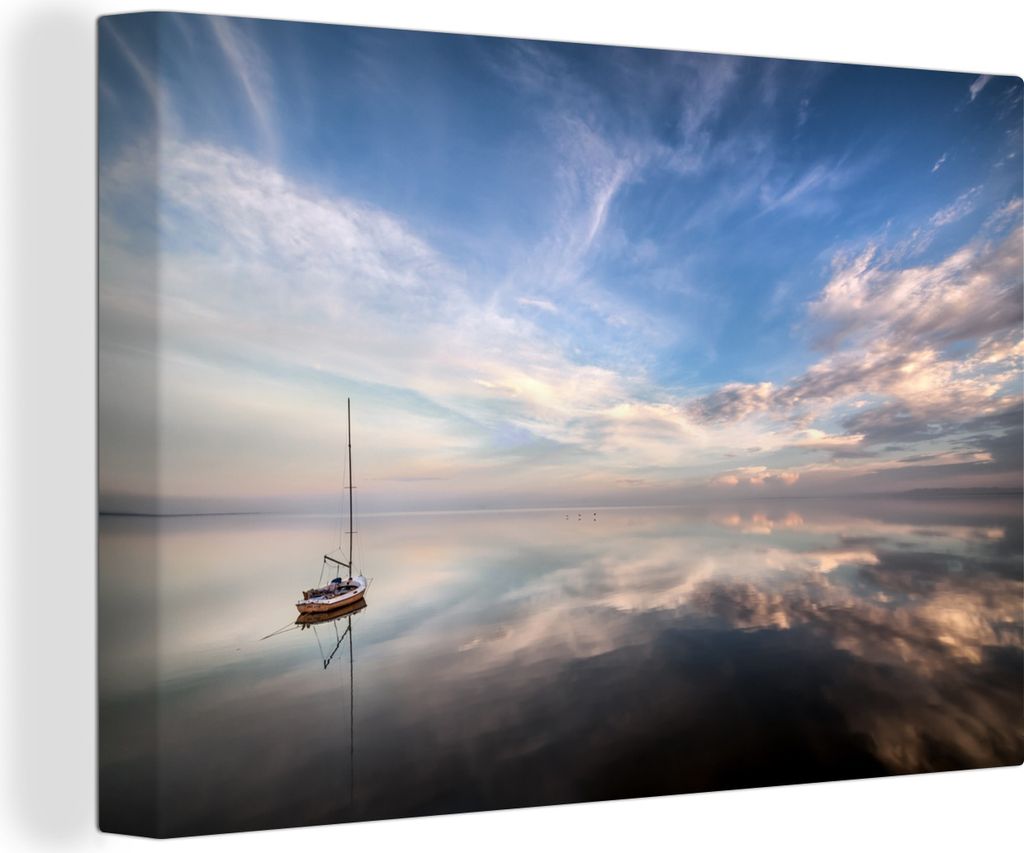 OneMillionCanvasses - Leinwandbilder - 150x100 cm, Segelboot auf dem stillen Wasser des Meeres, Wandbilder Kunstdruck Wanddekoration