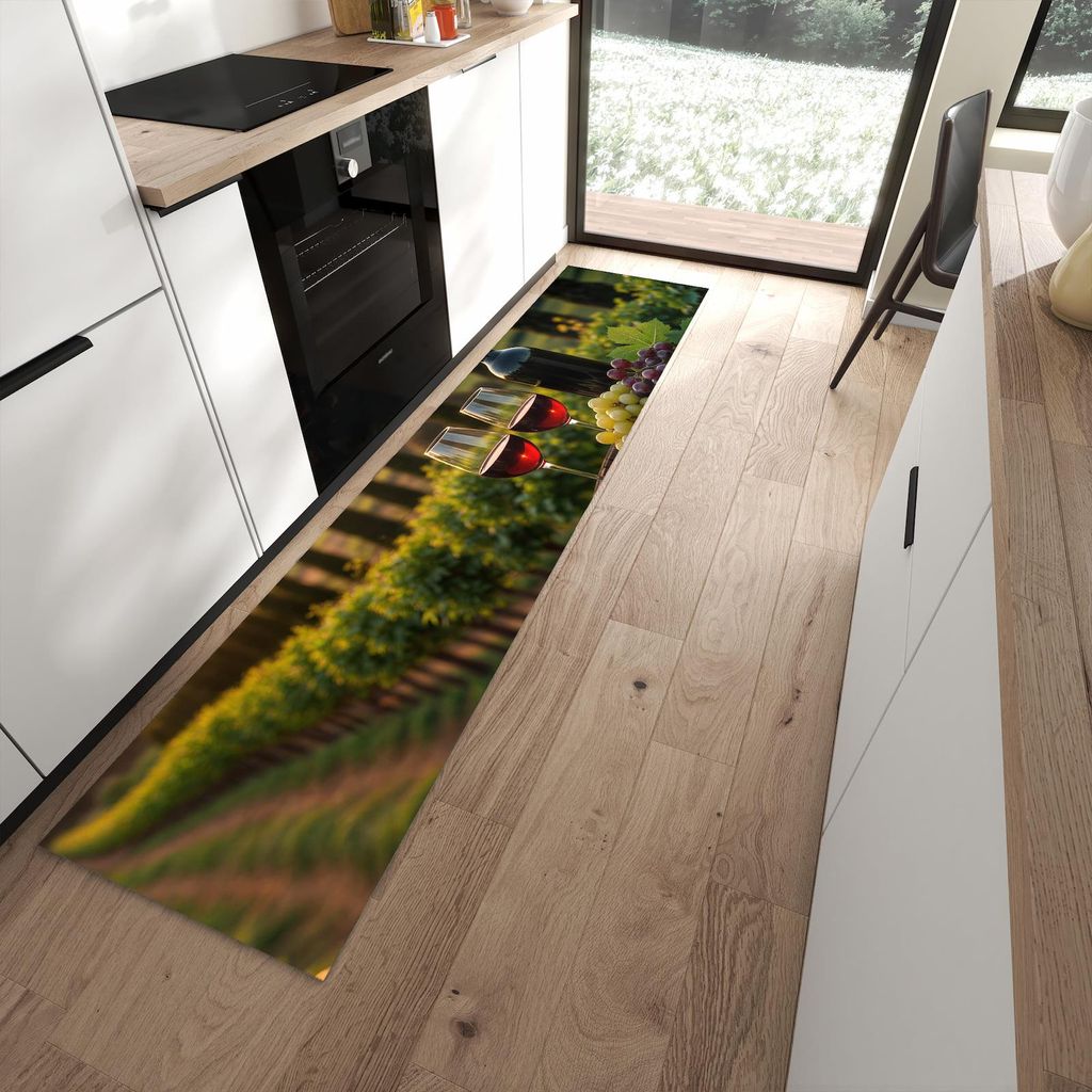 Küchenteppich 60x270cm rutschfest & abwischbar PVC Läufer - Weinlandschaft