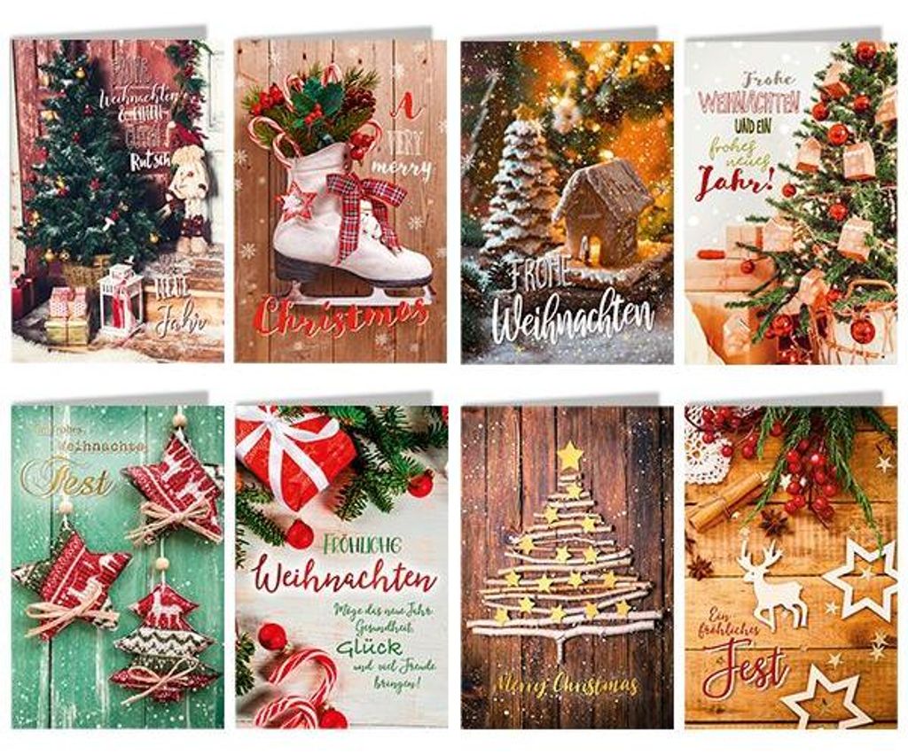 Glückwunschkarten Weihnachten 100 Stück 8 Motive