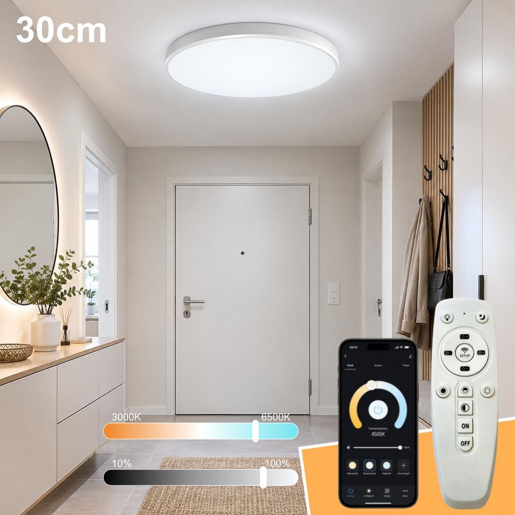 Plafonnier LED blanc de 30 cm, variateur d'intensité, 3 Image du produit 