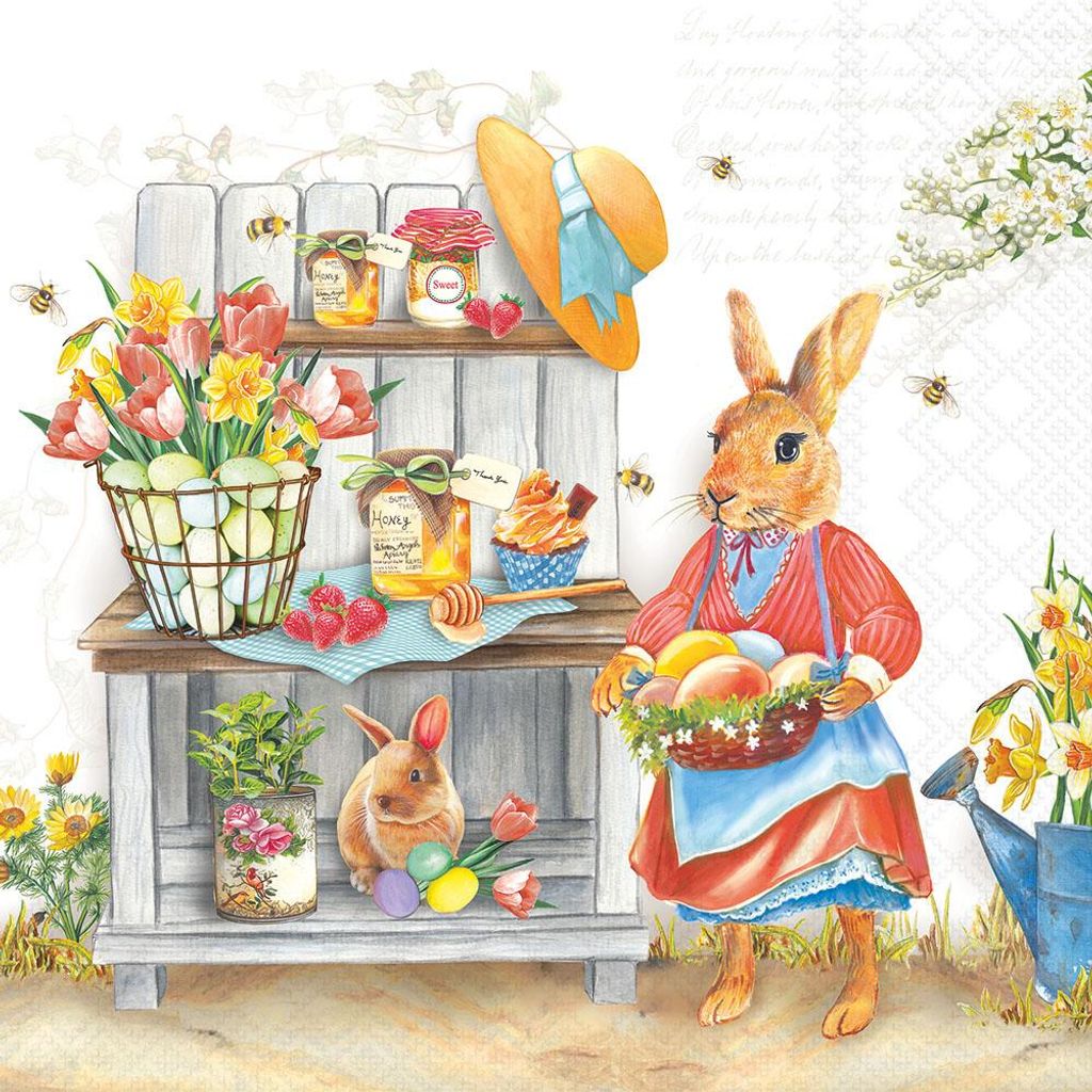 20 Servietten Easter Kitchen - Hase an Vorratsschrank 33x33cm