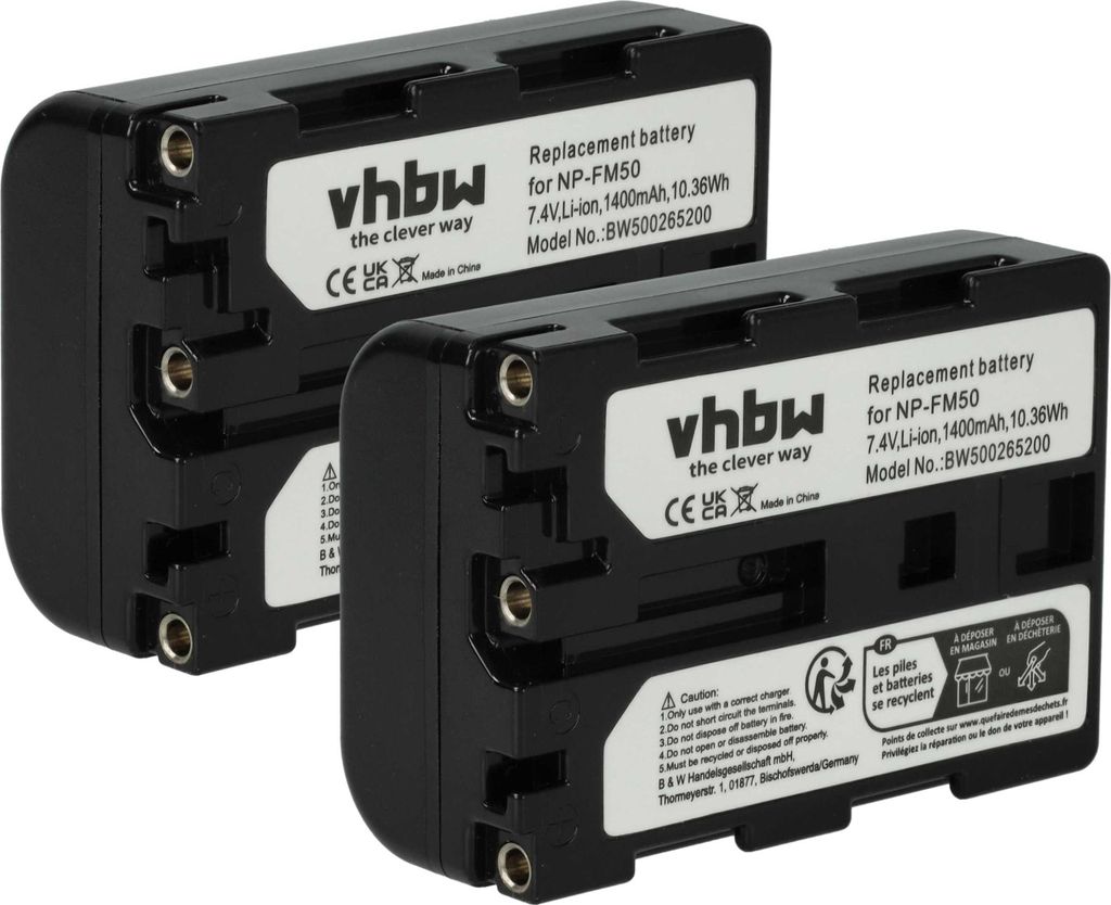 vhbw 2x Akku kompatibel mit Sony Video Walkman GV-D1000 Videokamera Camcorder (1400 mAh, 7,4 V, Li-Ion)