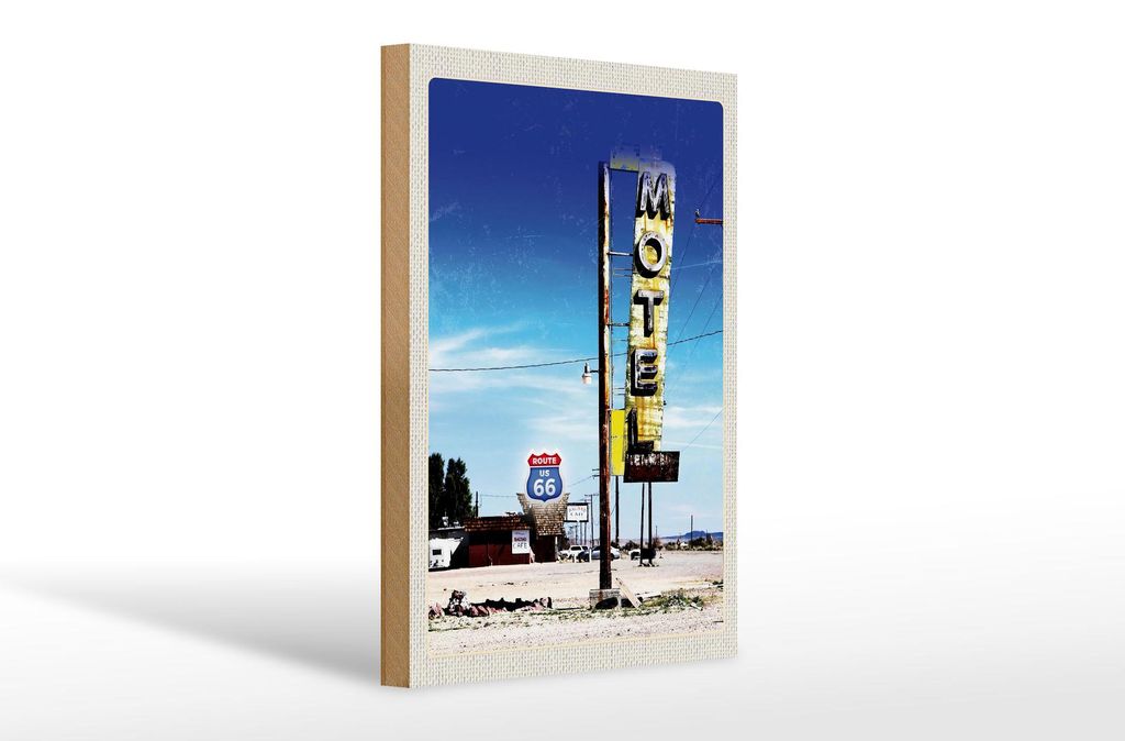 Holzschild Reise 20x30cm Amerika USA Route 66 Motel Wüste Produktbild 