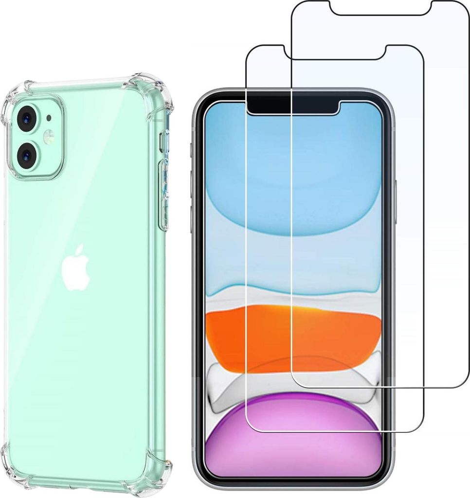 Stoßfeste Hülle für iPhone 11 mit 2 Displayschutzfolien aus gehärtetem Glas Phonillico