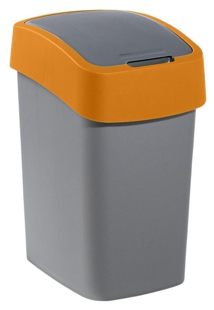 A gray and orange Curver Flip Bin 25L trash can is shown against a white background.