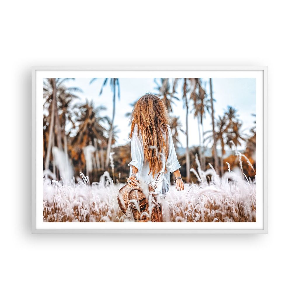 Gerahmtes Poster - Weißer Rahmen - Wiese Frau Gras - 100x70 cm - Wand Bild - Wanddeko - Wandbilder - Kunstposter - Wandposter - Bilderrahmen - Bil...