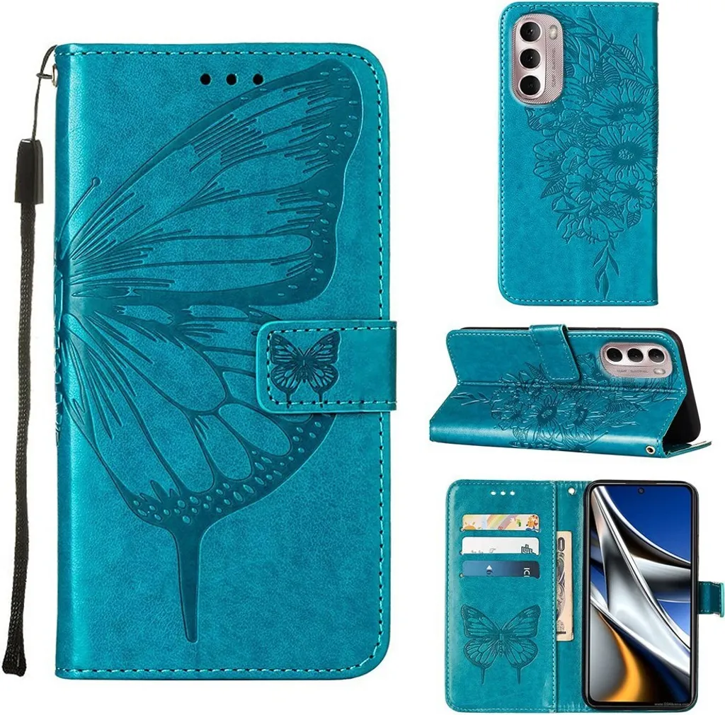 Custodia Moto G Stylus 4G 2022 Farfalla Blu - Cover Portafoglio Pelle