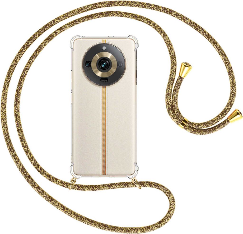 Handykette Backcover-Schutzhülle mit Band (Metall goldfarben) für Realme 11 Pro (6.7'') - braun+beige