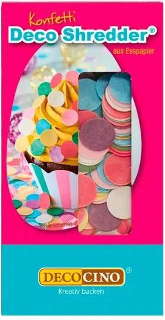 The image shows the packaging of edible confetti for cake and pastry decoration.