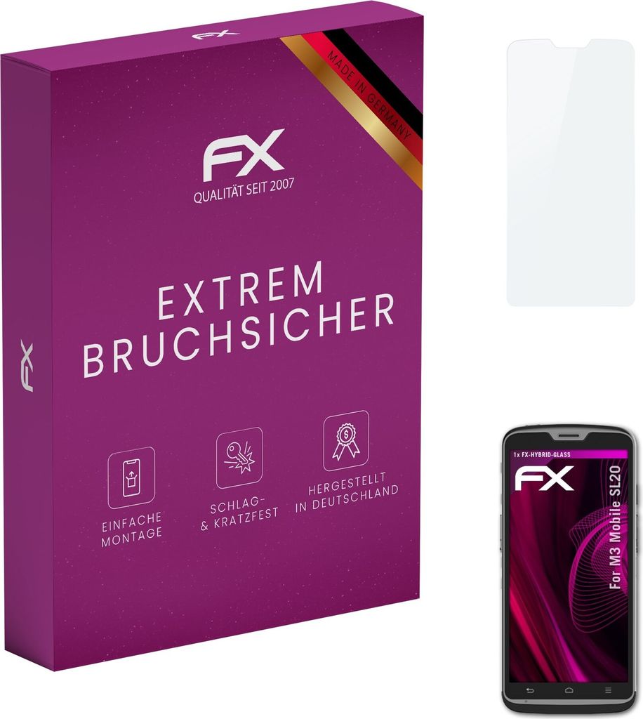 atFoliX FX-Hybrid-Glass Displayfolie kompatibel mit M3 Mobile SL20 Glasfolie