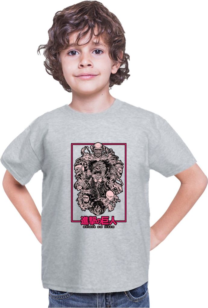 Kinder T-Shirt Japan Anime Manga Attack Anime On Titan Titans 01 Allmighty Titans, 9-11 Jahr - 140 / Grau