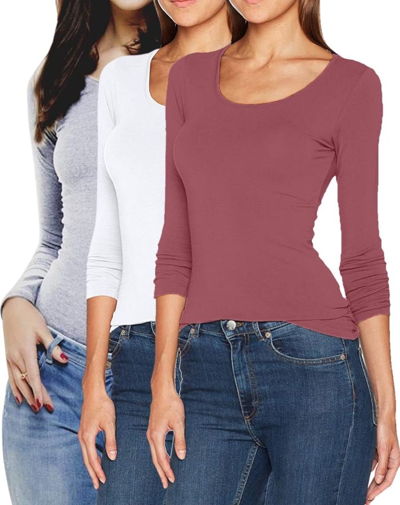 ONLY 3er-Set Damen Longsleeve Slim Fit Langarmshirt mit Produktbild 