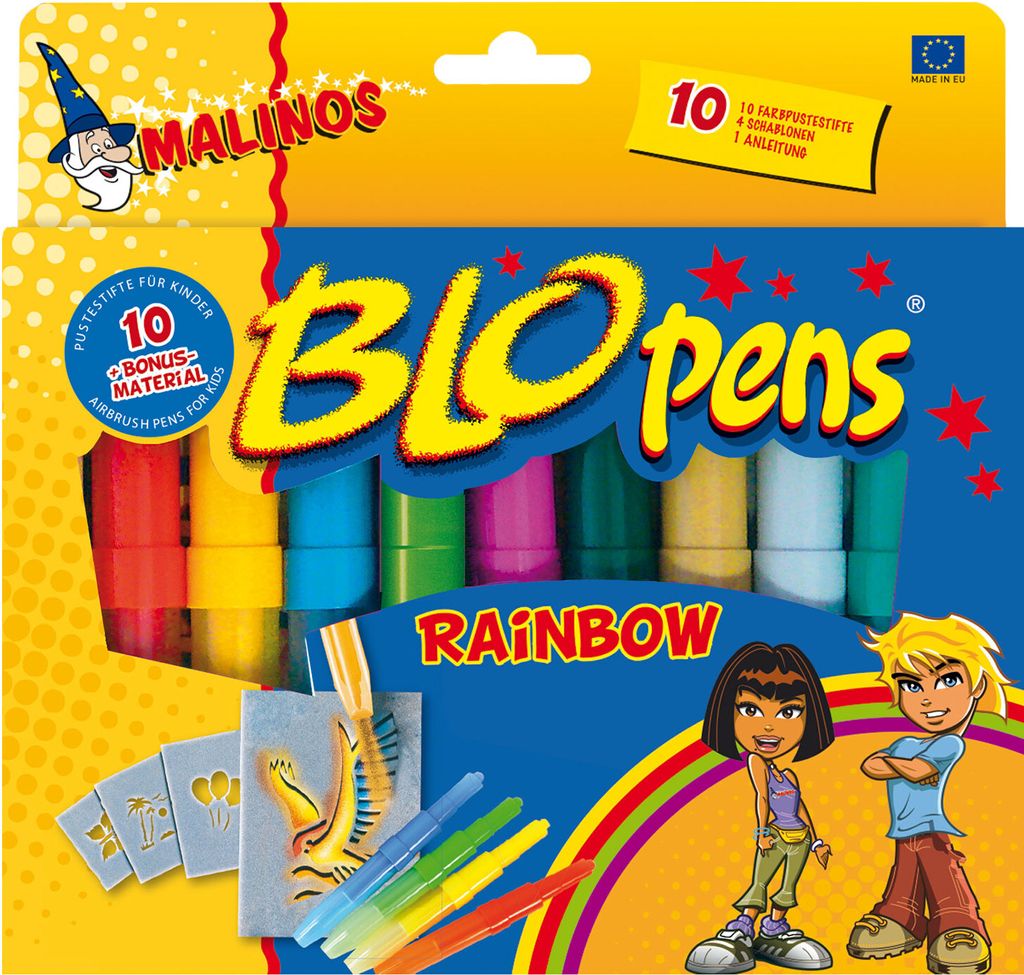 Malinos 300914 Airbrush Rainbow, Pustestifte, Regenbogen bunt, 10 Stück, 10 Farben (1er Pack)