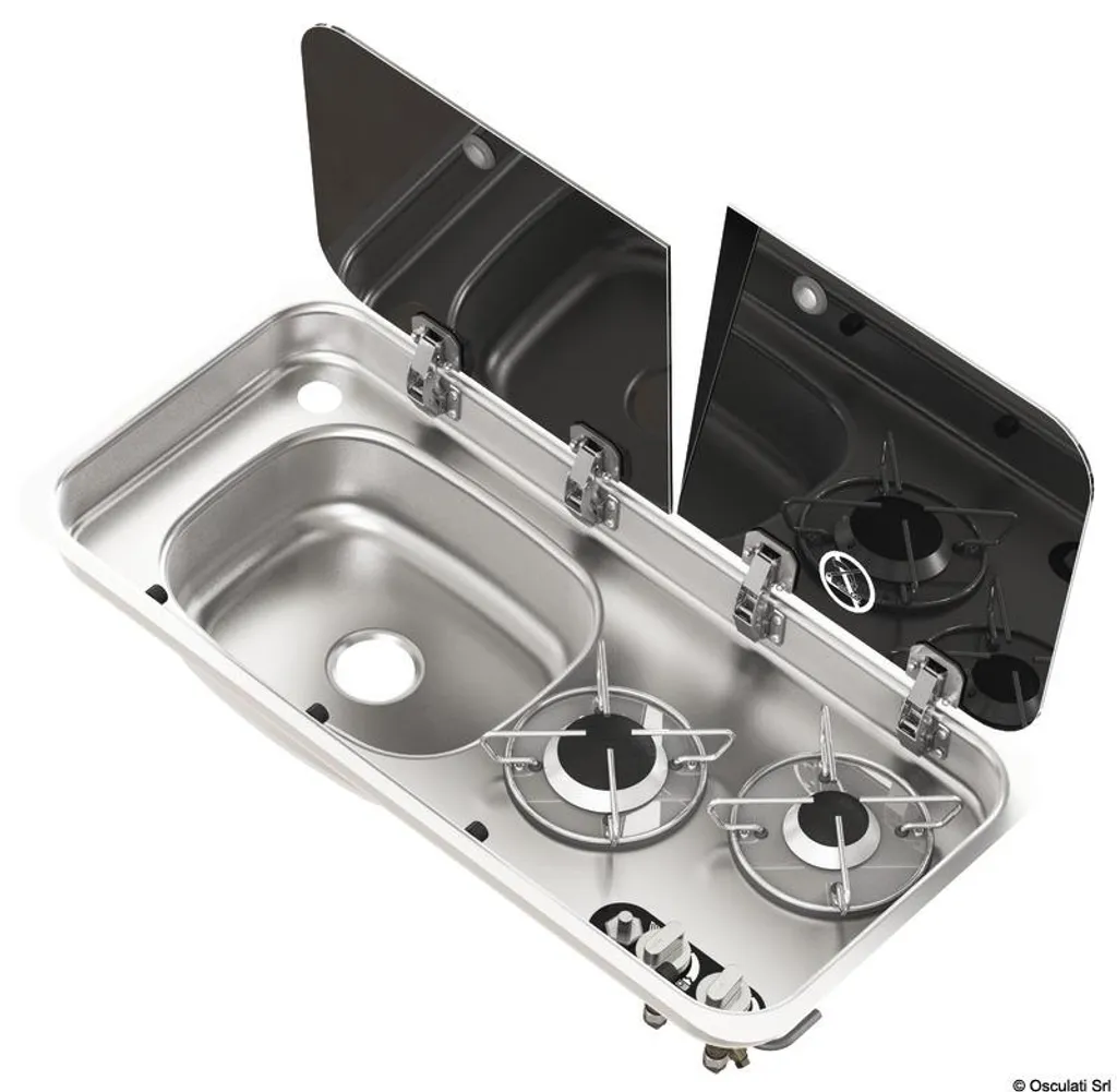 Combiné réchaud 2 feux et évier inox pour bateau et camping-car