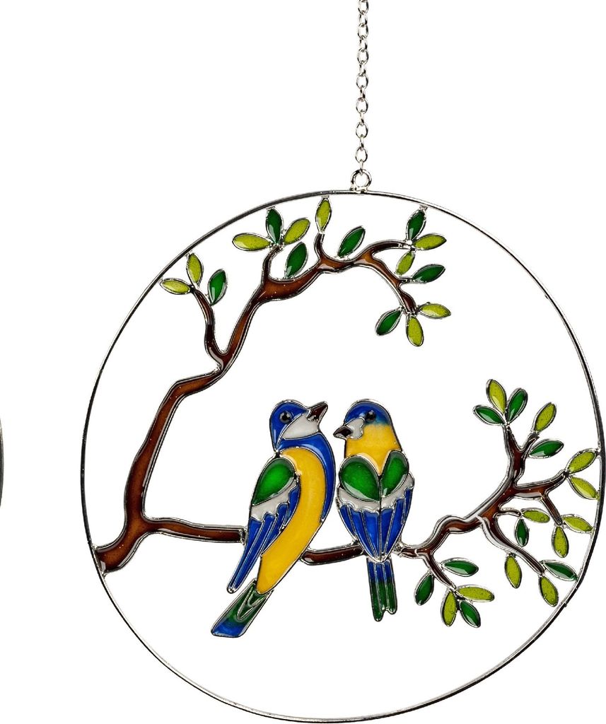 Hängedeko Ring Frühling mit 2 Vögeln blau auf Ast D. 19cm aus Acryl Formano F25