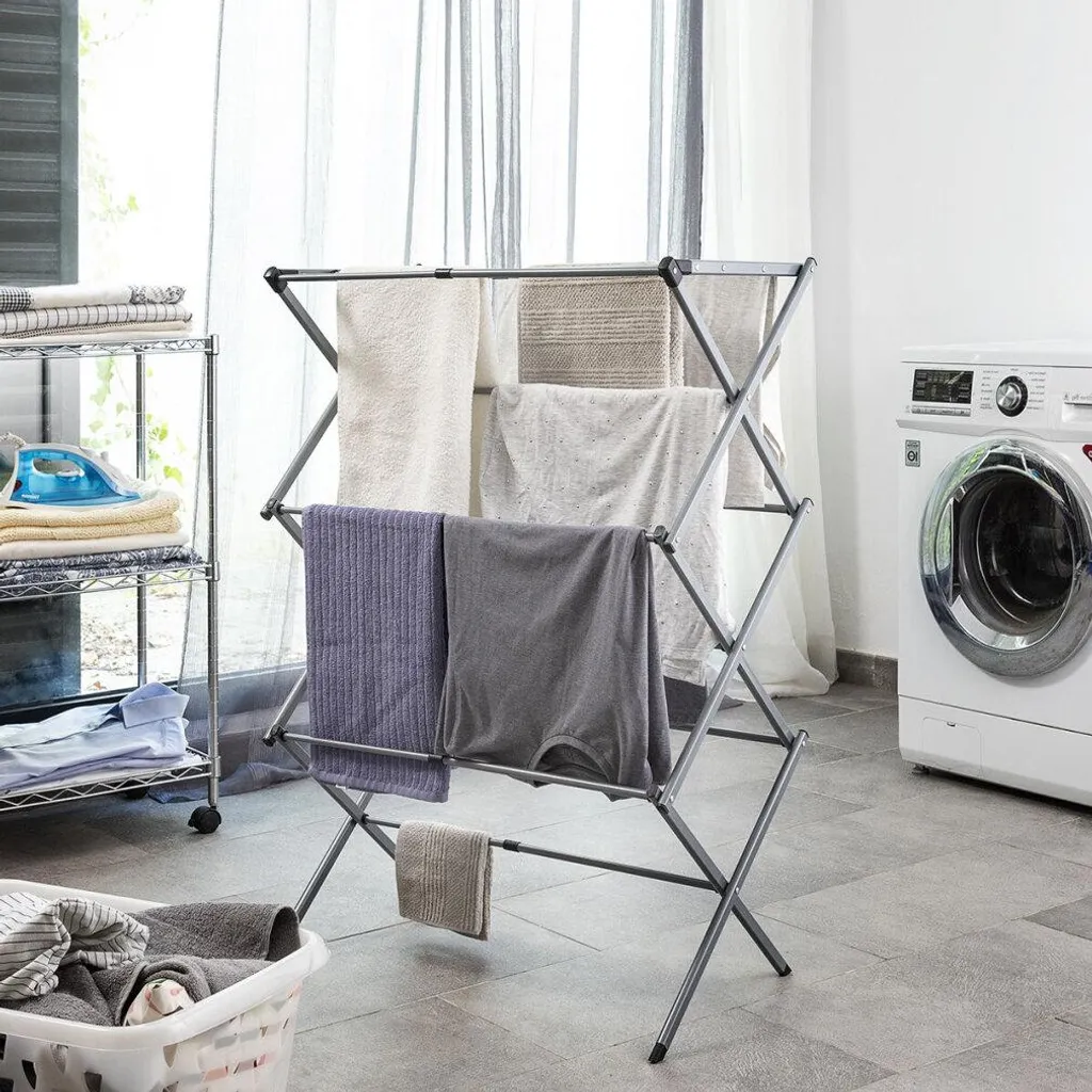 Étendoir à linge extensible 3 niveaux de hauteur en métal robuste - 10