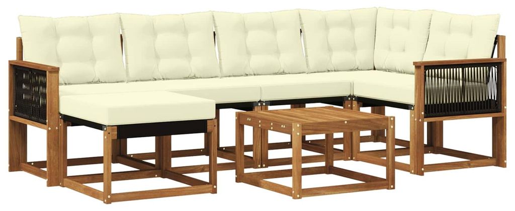 vidaXL Outdoor-Sofagarnitur mit Kissen 7 pcs Natur und Creme