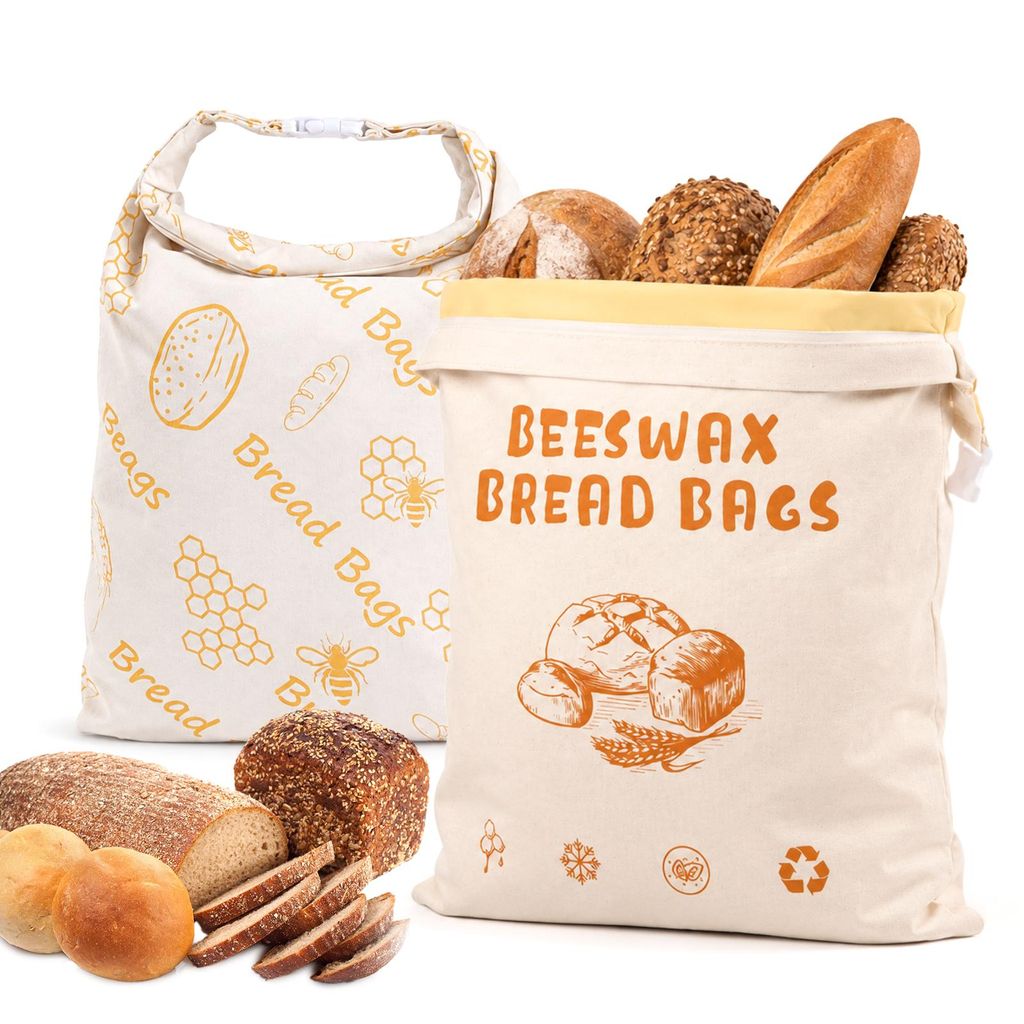 2X Bienenwachs Brotbeutel 43cm×34cm, wiederverwendbare Produktbild 