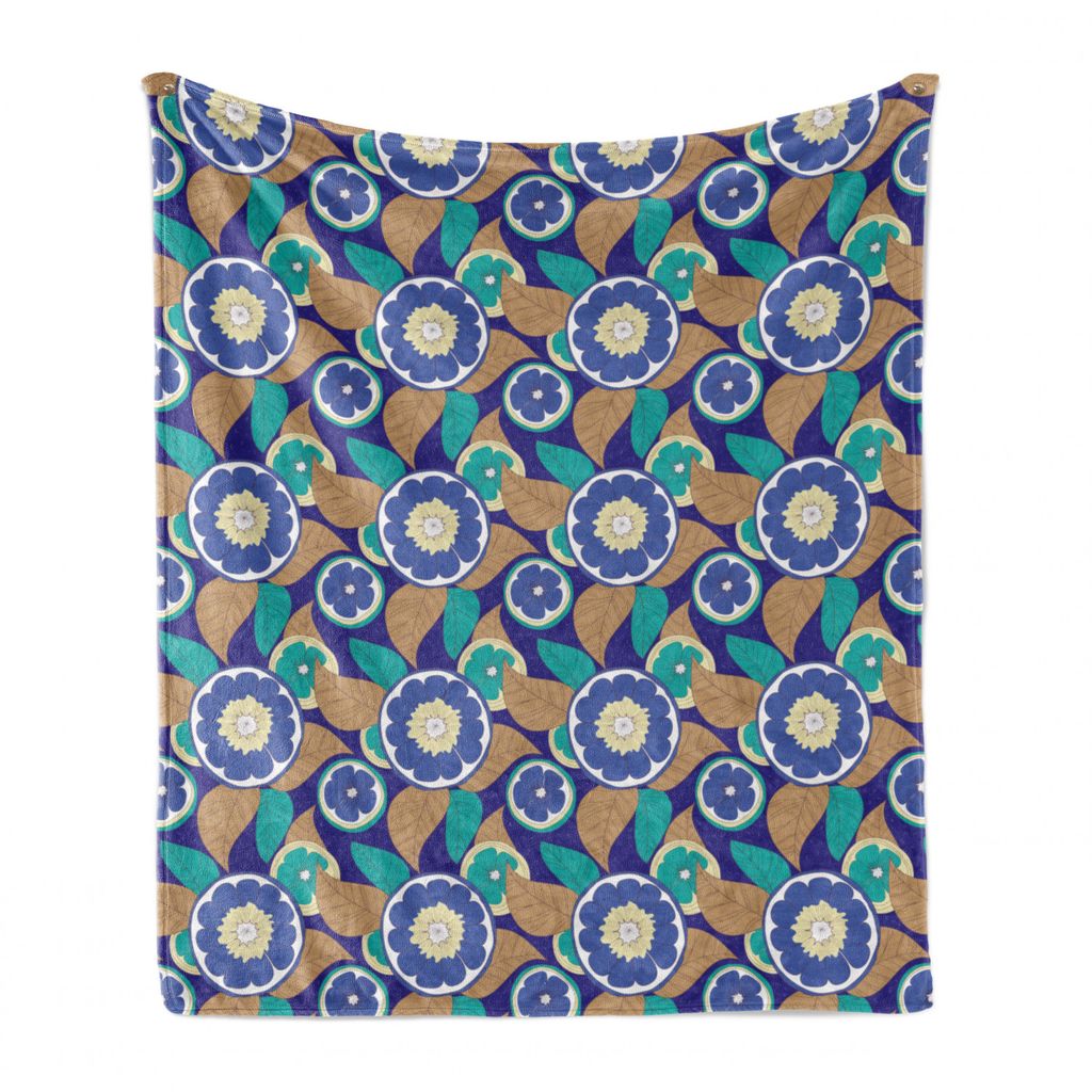 ABAKUHAUS Obst Weich Flanell Fleece Decke, Mehrfarbige Zitronen und Blätter, Gemütlicher Plüsch für den Innen- und Außenbereich, 125 x 175 cm,...