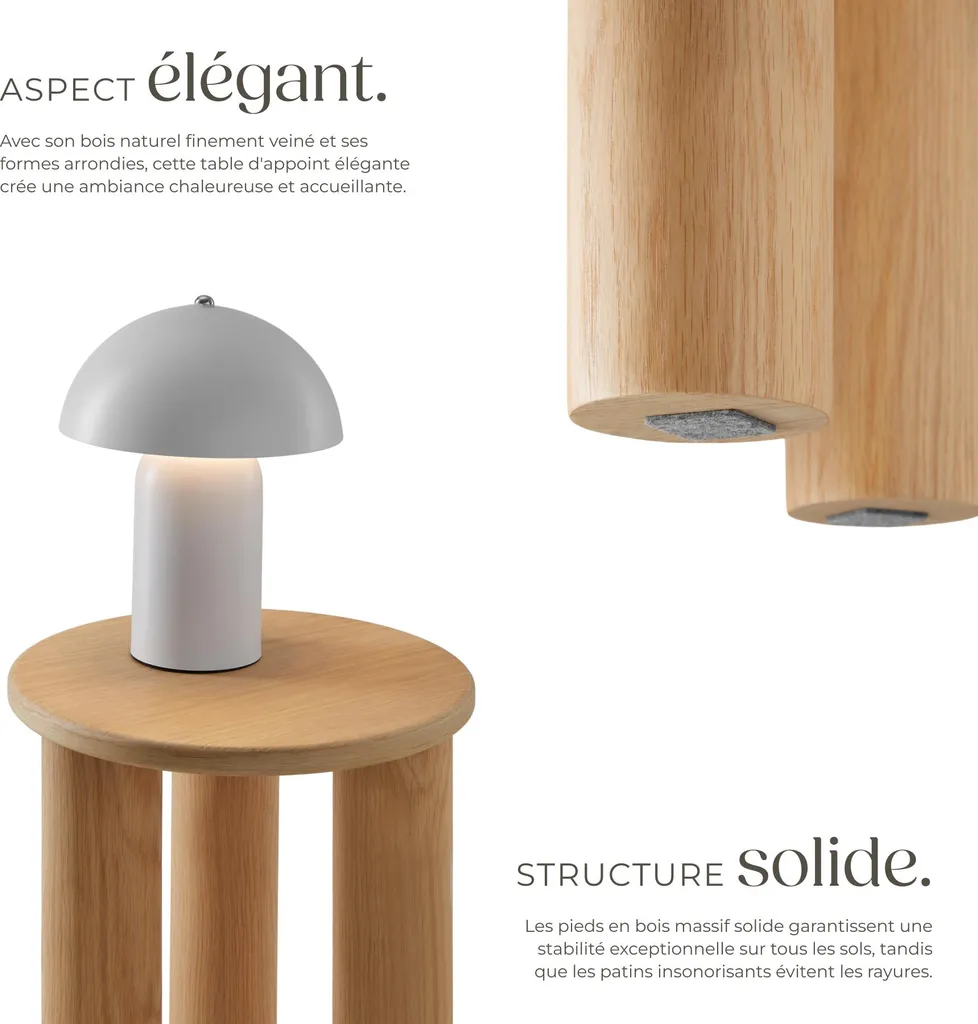 Table d'appoint stable SISI ronde chêne clair pour petit espace