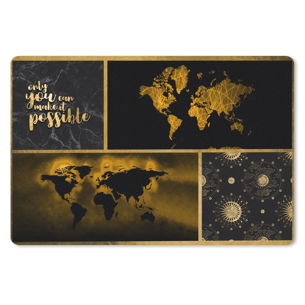 MuchoWow Mauspad Mousepad Weltkarte - Collage - Luxus - Gold 27x18 cm - Mousepads - Maus Mat - Pad - Mausunterlage - Büroartikel - Desk Matten