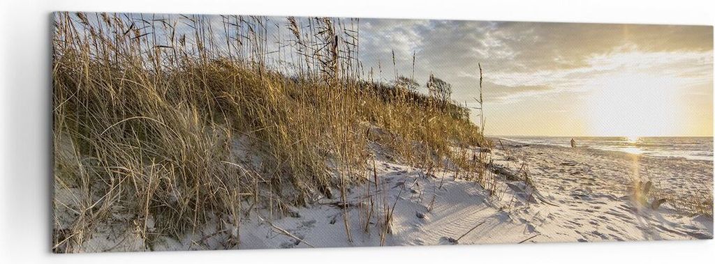 Bild auf Leinwand - Leinwandbild - Einteilig - Sand Gras Meer - 160x50cm - Wand Bild - Wanddeko - Wandbilder - Leinwanddruck - Bilder - Wanddekorat...