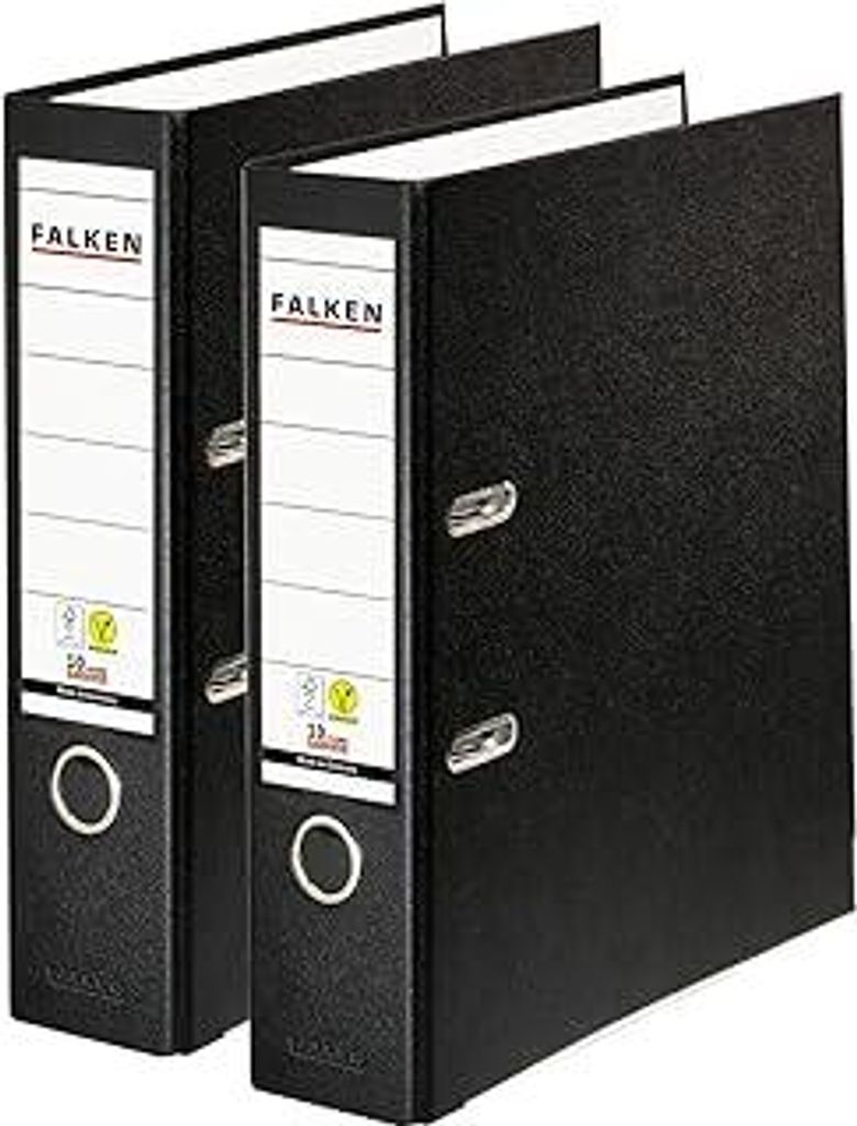 Original Falken 2er Pack PP-Color Ordner. Germany. 8 cm breit DIN A4 Schwarz Vegan Kunststoff-Ordner Ringordner Aktenordner Briefordner Büroordne...