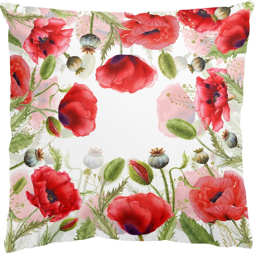 Dekokissen Blumen drinnen / Indoor Zierkissen Canvas waschbar Mohnblume rot Illustration Sofakissen ohne Füllung