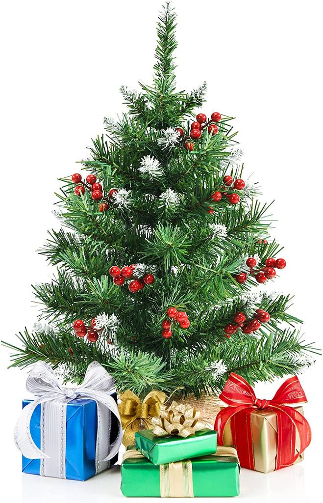 GOPLUS 60 cm Mini Weihnachtsbaum, Künstlicher Tisch Tannenbaum, Christbaum mit Beeren & Schnee, PVC-Nadeln, für Weihnachten, für Zuhause Büro H...