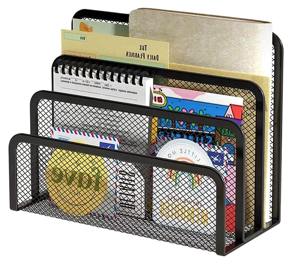 Schreibtisch Organizer aus Metallnetz | 3-stufige Dokumentenablage & Briefkorb | Schwarz | Platzsparend für Papier, Ordner, Kalender & Zubehör | ...