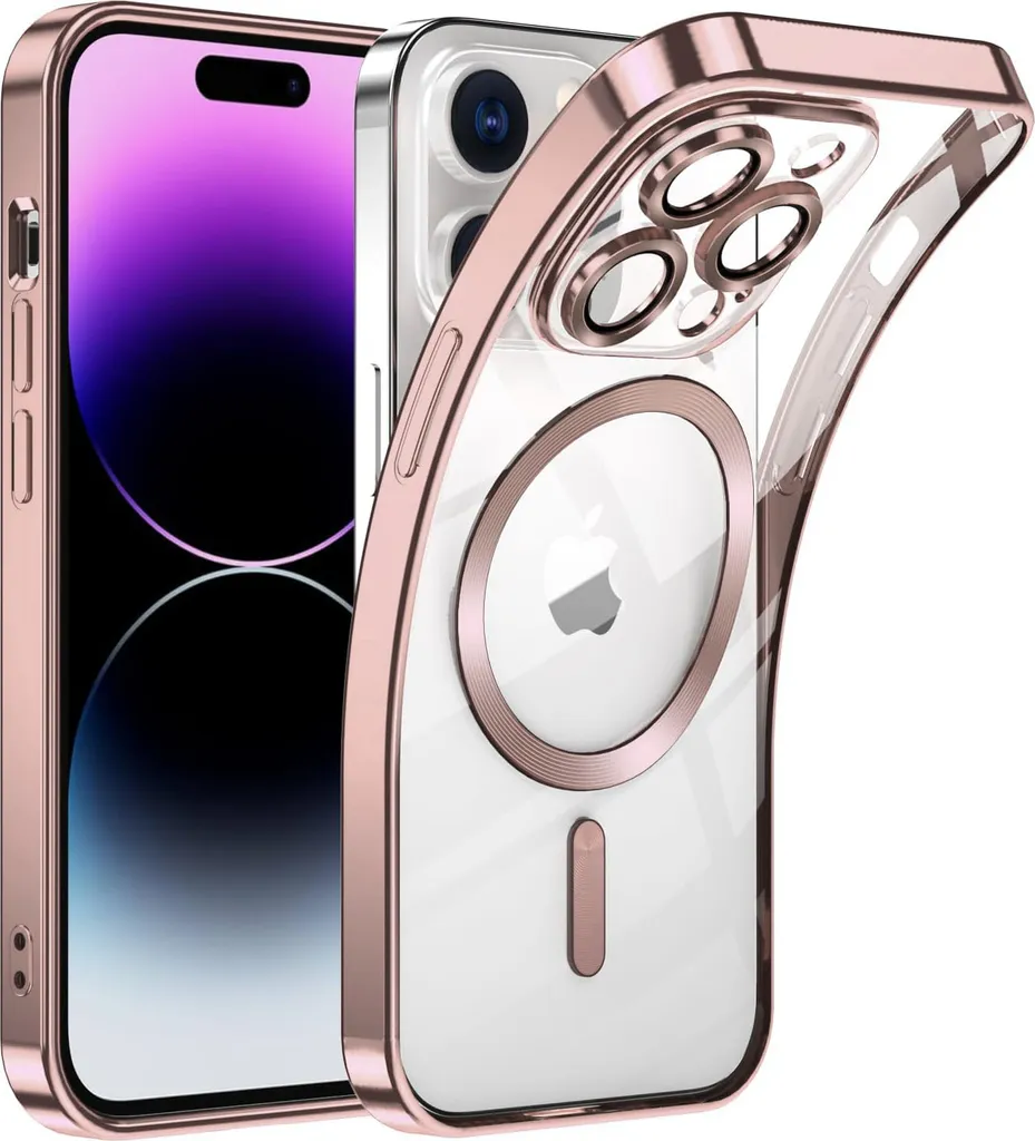 Cover Lusso iPhone 15 Pro Max MagSafe Rosa Trasparente Slim Case